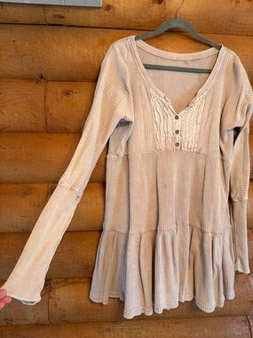 Free People Long Sleeve Pale pink/Nude Waffle Knit Tunic Dress
